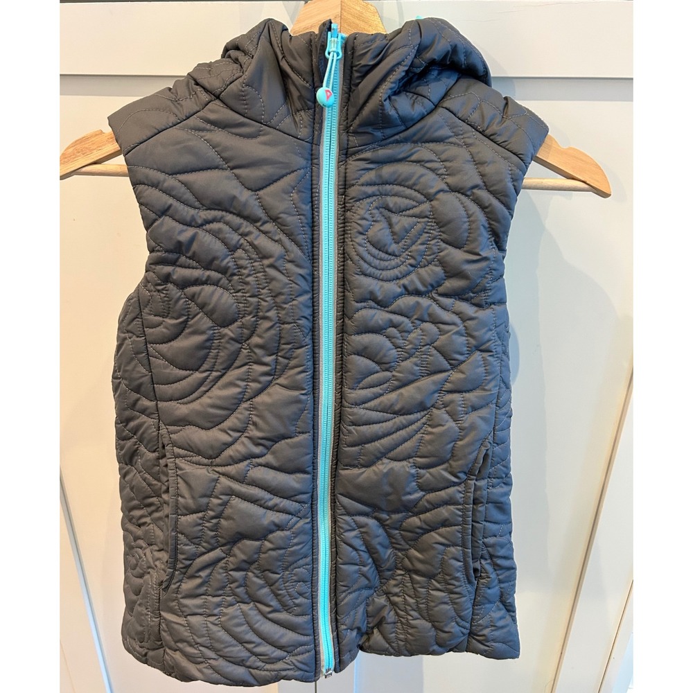 Ivivva Lululemon Reversible Hooded Puffer Vest Gray Aqua Zip Pockets Size‎ 14